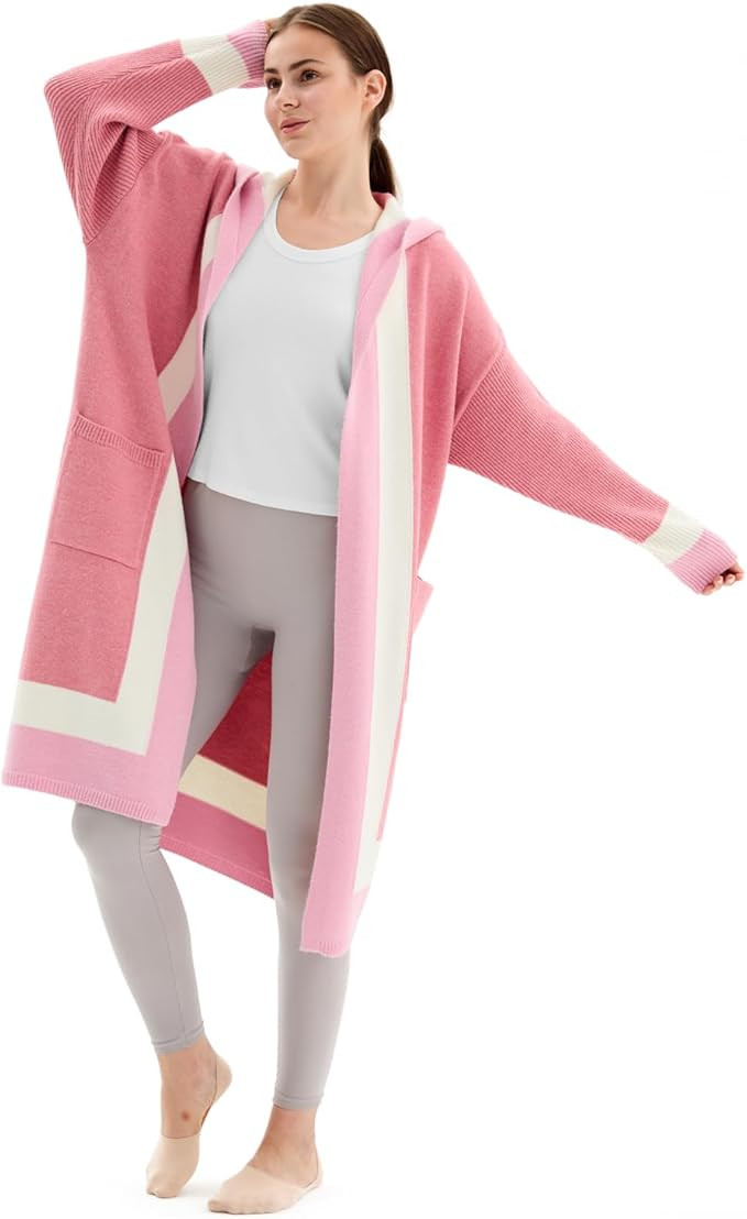 Fashion Striped Long Sweater Cardigan for Women, Oversized Open Front Cardigan with Pockets | Amazon (US)