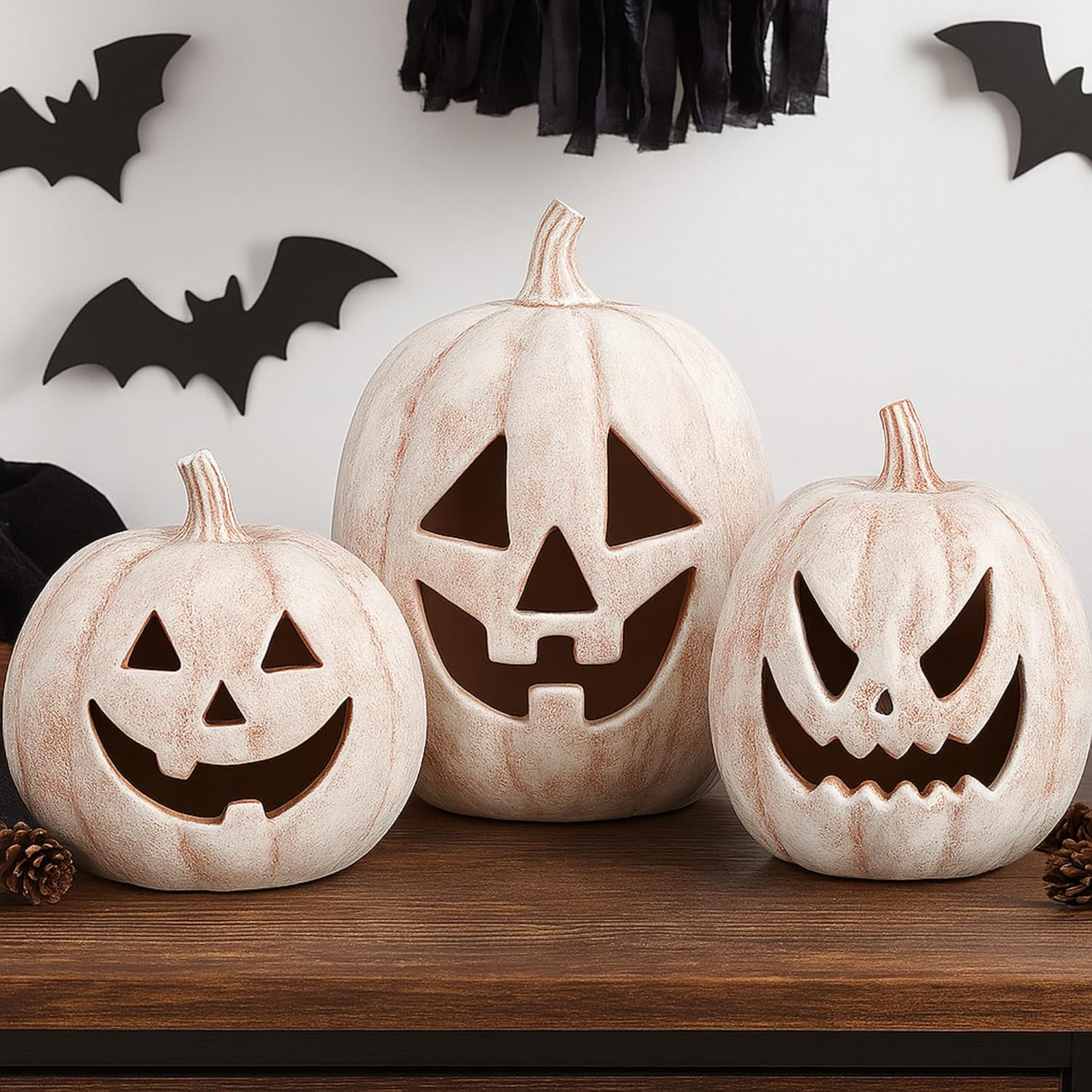3 Pcs Resin Halloween Pumpkin Decorations Light up Pumpkin Lantern Vintage LED Terracotta Hallowe... | Amazon (US)