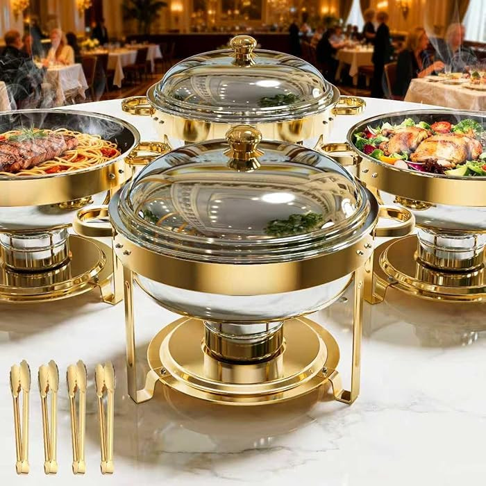 Chafing Dishes for Buffet 4 Pack, 6QT Gold Stainless Steel Round Chafing Dish, Food Warmers Buffe... | Amazon (US)