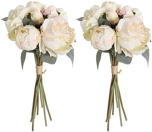 ICBOX White Artificial Peonies 2 Bouquets Silk Flowers 14Heads Vintage White Fake Flowers Faux Pe... | Amazon (US)