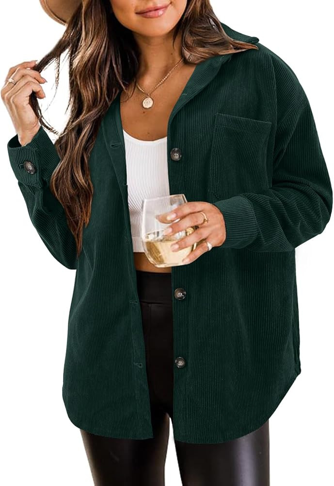 ZOLUCKY Womens Shackets Jacket Plus Size Long Sleeve Button Down Shirts Blouses Tops | Amazon (US)