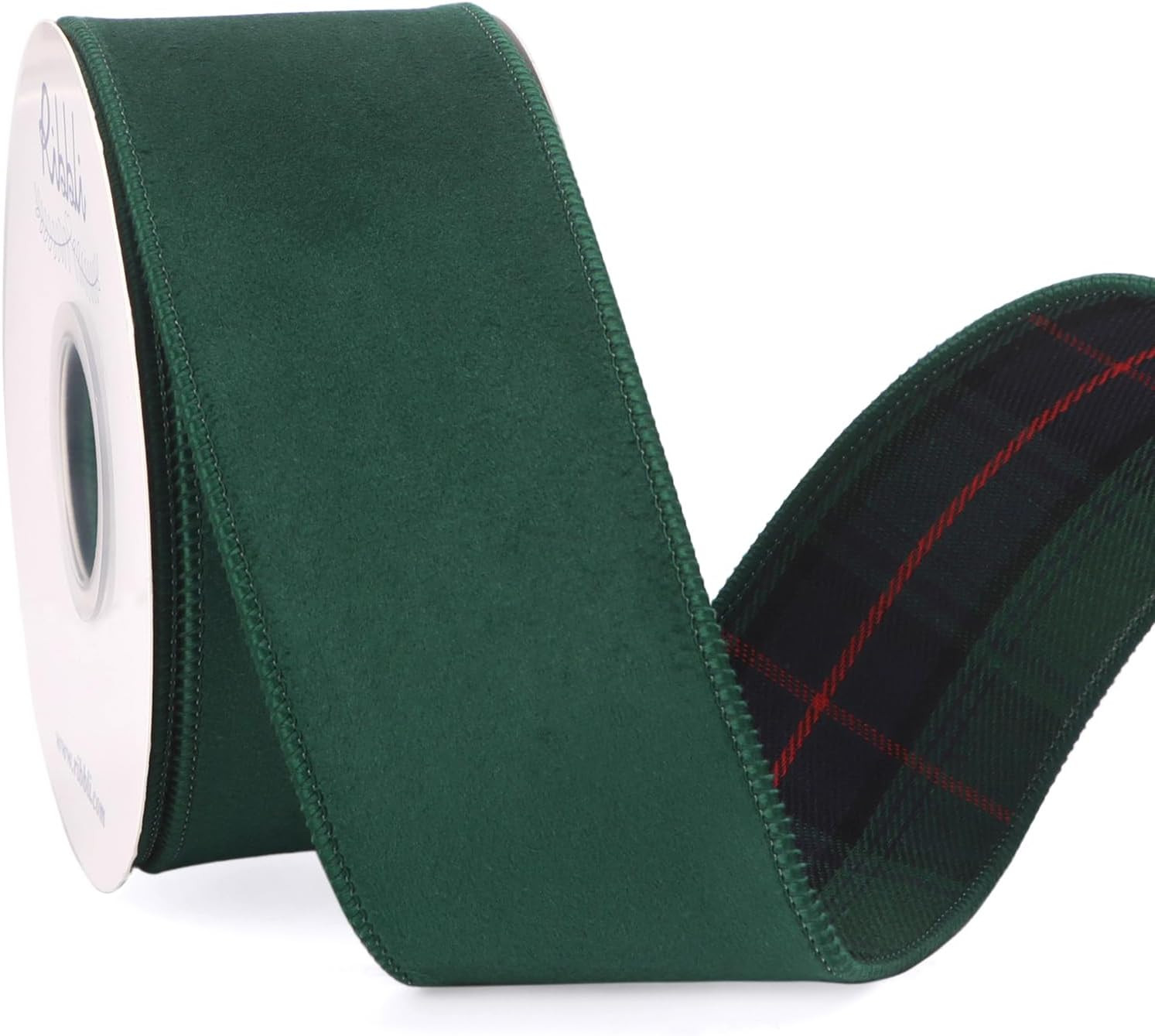 Ribbli Green Velvet Wired Ribbon with Blue Green Tartan Plaid Reversible 2.5 Inch Christmas Ribbo... | Amazon (US)