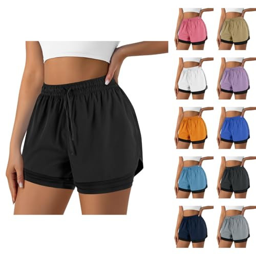 2 in 1 Running Shorts for Women Athletic Shorts with Liner High Waist Gym Yoga Workout Casual Summer Quick Dry Short Black | Amazon (US)