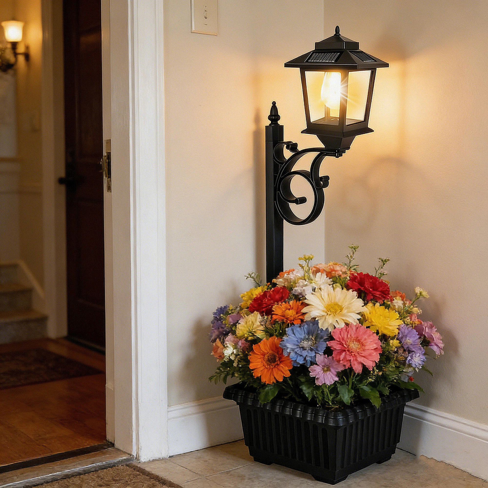 2 In 1 Outdoor Flower Pots With Solar Lamp Post Lights – Wall Mount Or Freestanding, Waterproof... | Wayfair North America