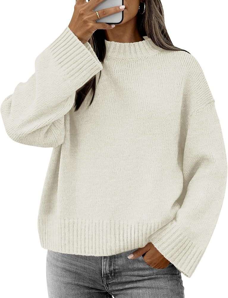 ATHMILE Sweaters for Women 2026 Fall Fashion Outfits Long Sleeve Loose Casual Crewneck Ribbed Kni... | Amazon (US)