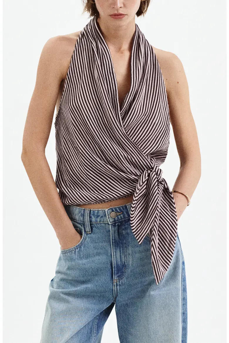 MANGO Striped Halter Top with Fixed Knot (Women) | Nordstrom | Nordstrom