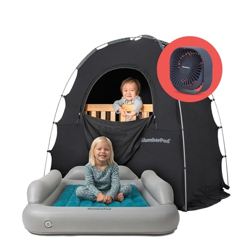 SlumberPod Bundle with Fan and SlumberTot The Original Blackout Sleep Tent Travel Essential for Baby, Mini Crib and Pack n Play Cover, Toddler Bed, Sleep Pod with Two Pouches, Blocks 95%+ Light, Black | Amazon (US)