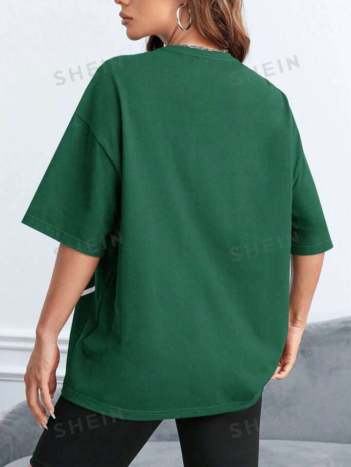 SHEIN EZwear Letter Graphic Drop Shoulder Tee | SHEIN