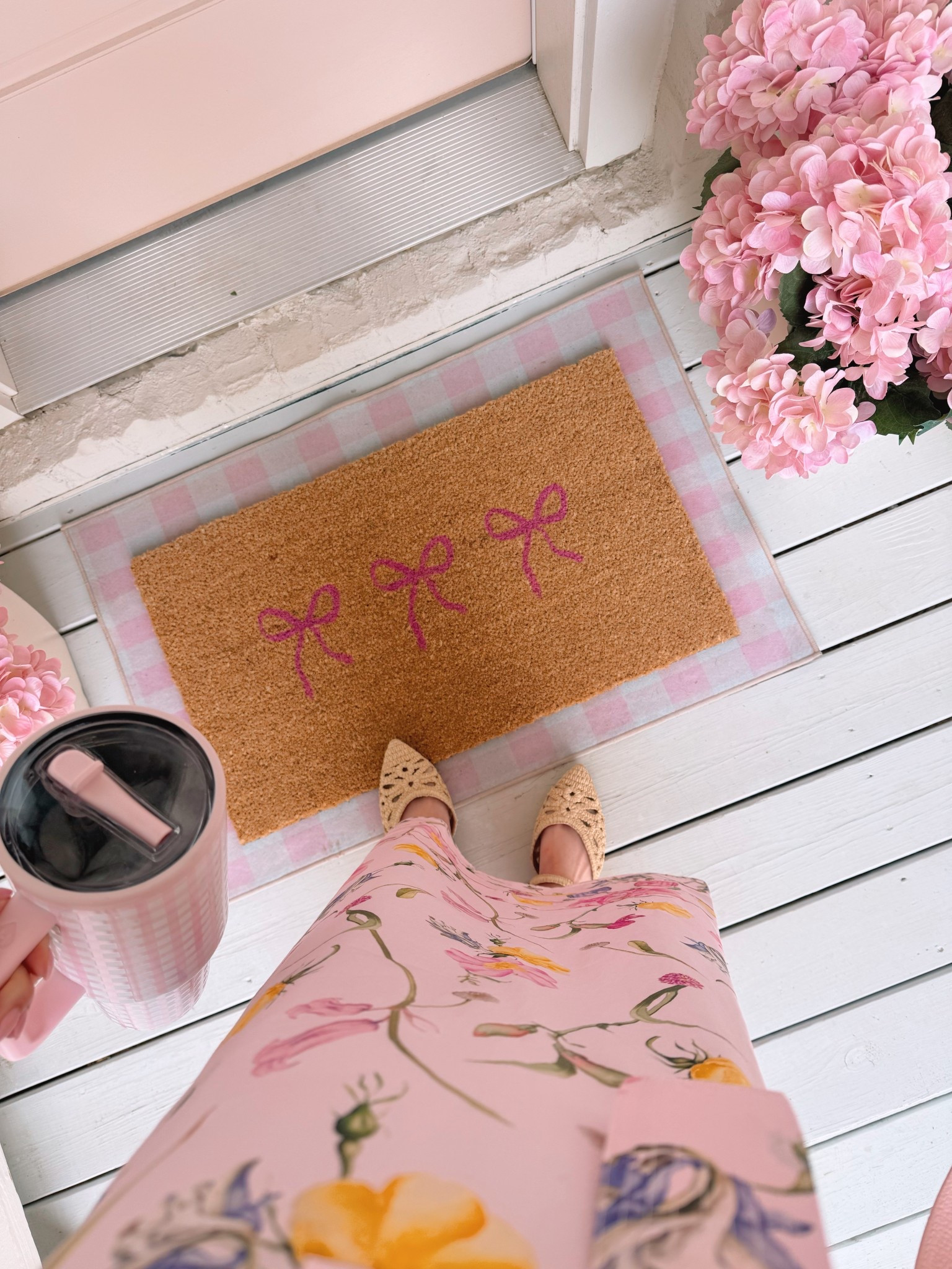 Pink bow doormat with layering pink check mat - so cute and girly for spring at home! 

#LTKSeasonal #LTKFindsUnder50 #LTKHome