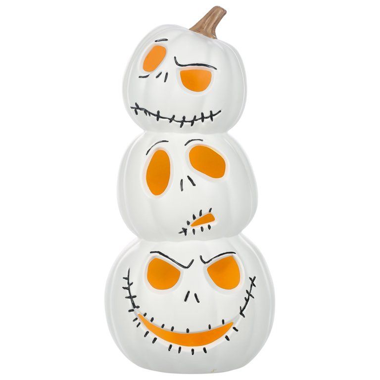 The Nightmare Before Christmas Jack Skellington Light Up White Pumpkin Stack Halloween Decoration... | Walmart (US)