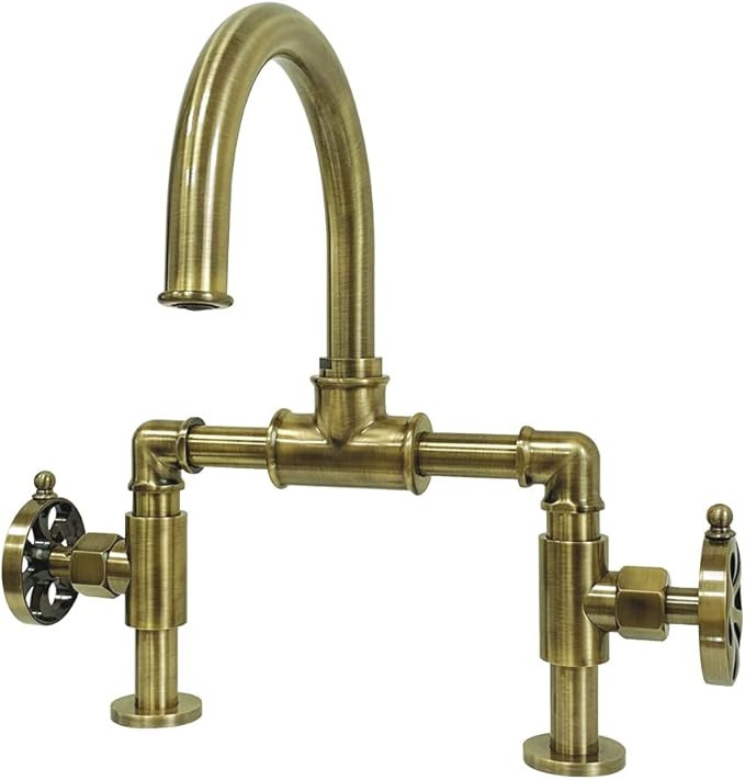 Kingston Brass KS2173RX Belknap Bridge Bathroom Faucet, 12.56 x 6.5 x 12.5, Antique Brass | Amazon (US)