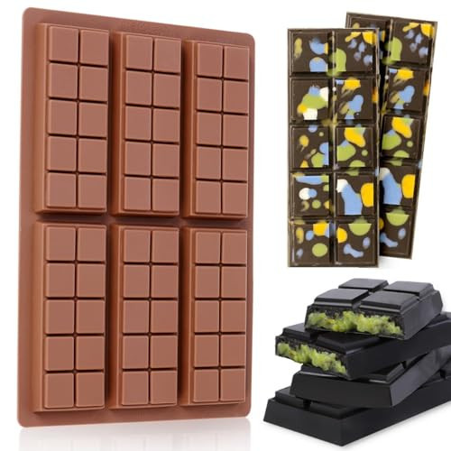Chocolate Bar Mold, Dubai Chocolate Bar Mold Deep Silicone Break-Apart Chocolate Mold Nonstick Thick Candy Bar Mold for Dubai Chocolate Bar Pistachio 1 Pack（10 Snap） | Amazon (US)