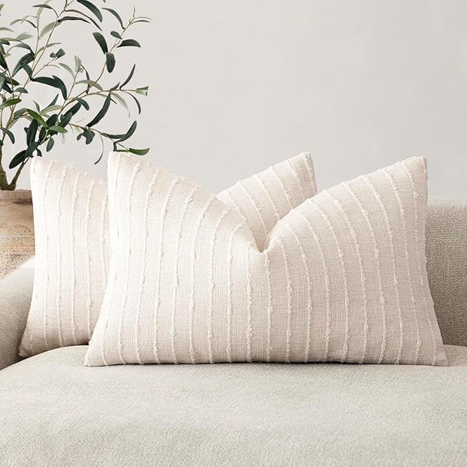 Foindtower Pack of 2 Decorative Jacquard Boucle Lumbar Throw Pillow Covers Accent Textured Stripe... | Amazon (US)