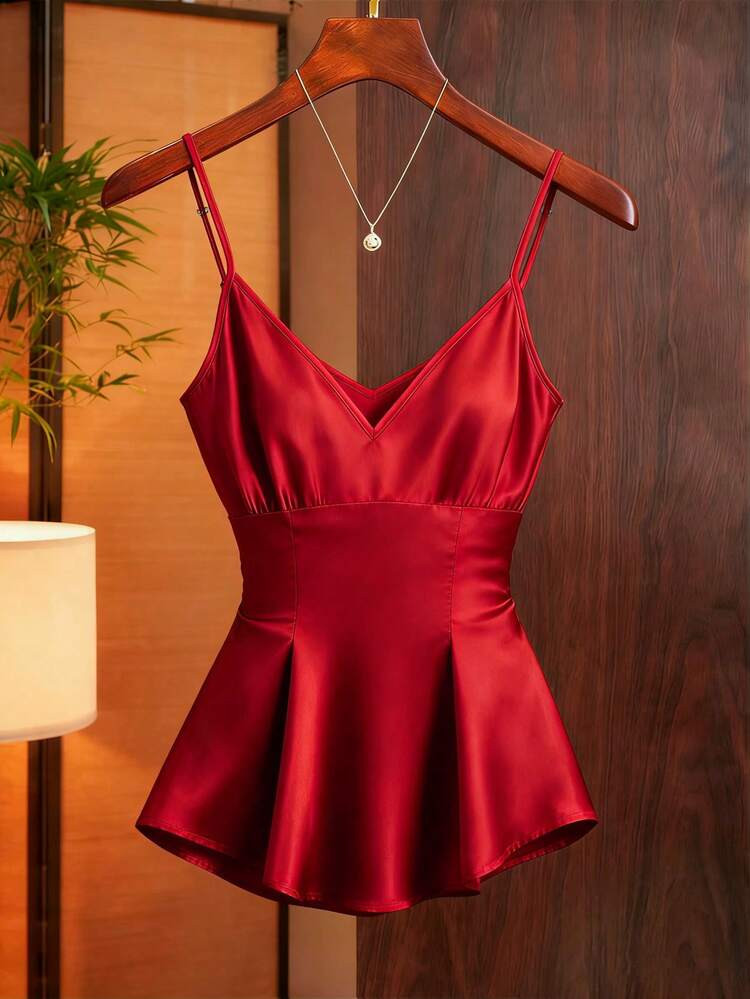 Franclia Women's Solid Color Pleated Casual Versatile Daily Wear Camisole Top | SHEIN