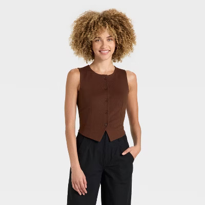 Women's Ponte Vest - A New Day™ Dark Brown M | Target