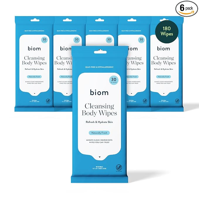Biom Body Wipes - Travel Size 6pk 30ct(180 Wipes) Full Body Cleansing Wipe with Clean Ingredients... | Amazon (US)