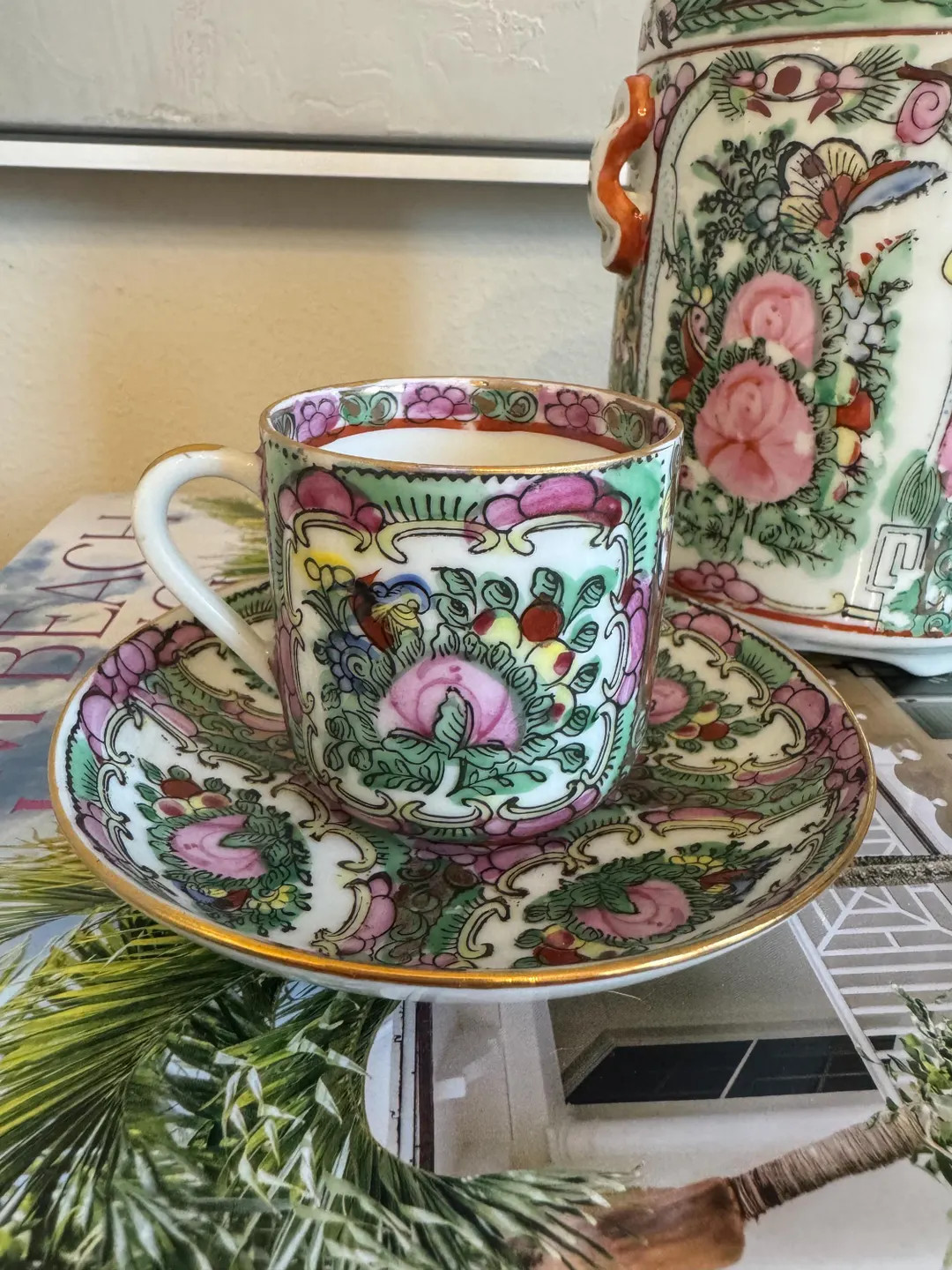 Famille Rose Canton Espresso cup with Saucer | Etsy (US)