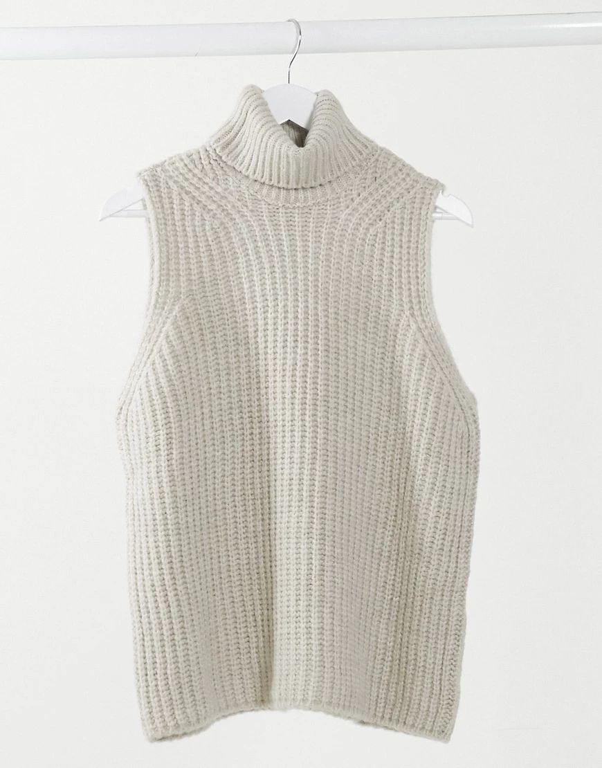 ASOS DESIGN knitted tank with roll neck in stone | ASOS (Global)