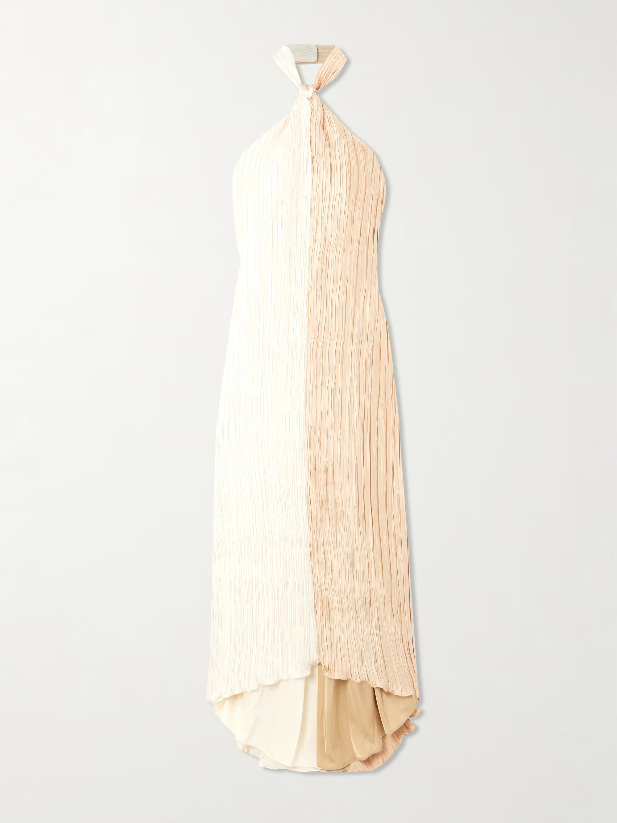Knotted plissé-satin halterneck maxi dress | NET-A-PORTER (UK & EU)