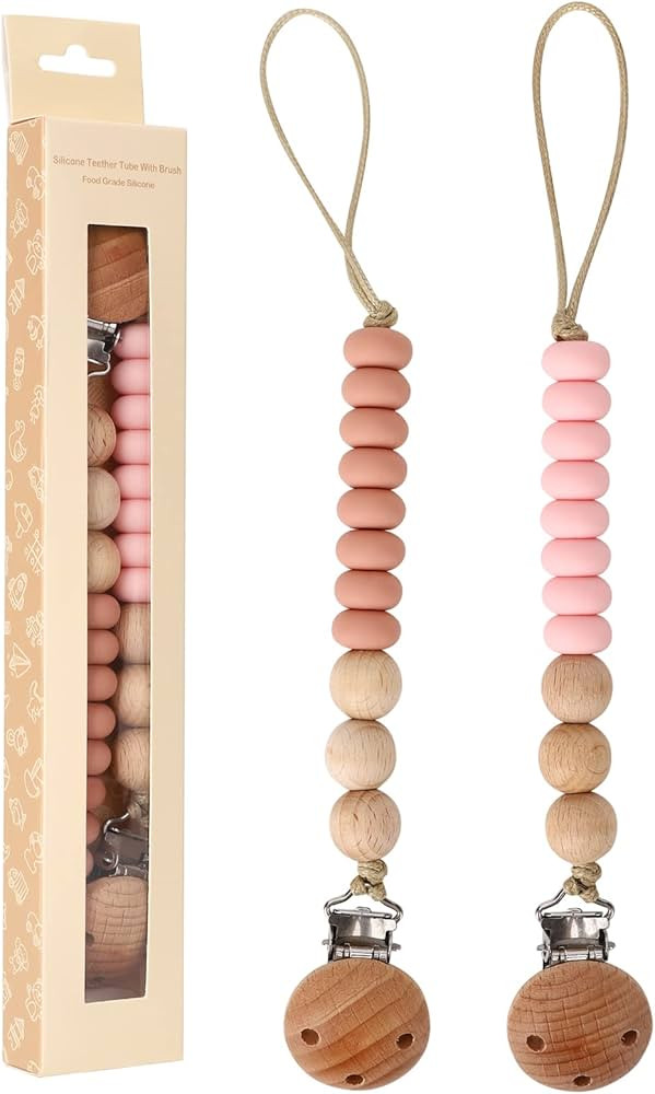 2 Pack Pacifier Holder Clips for Binky & Teether, Silicone Baby Pacifier Clip for Baby Girls(Mute... | Amazon (US)