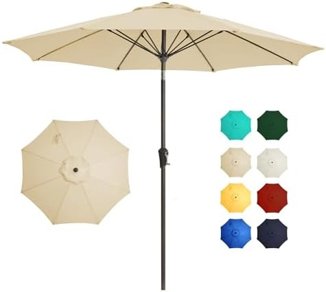 9FT Outdoor Patio Umbrella Outdoor pool Umbrella with Push Button Tilt and Crank, Market Umbrella... | Amazon (US)