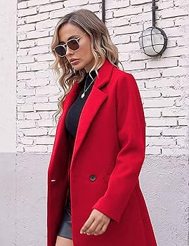 Hooever Women's Winter Wool Coat Casual Notch Lapel Single-Breasted Peacoat | Amazon (US)