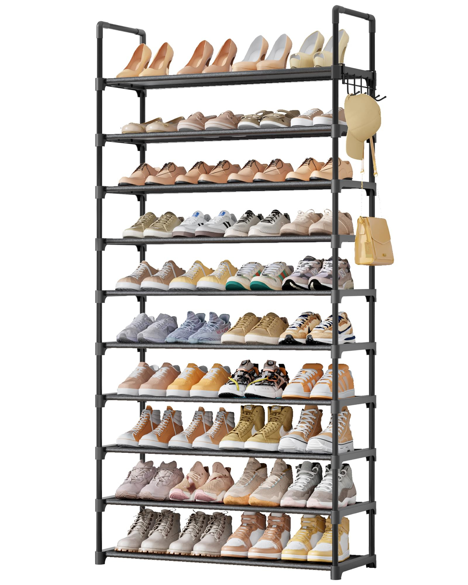 Kitsure Shoe Rack for Closet - 10-Tier Shoe Organizer with Hook Rack, Large-Capacity & Space-Savi... | Amazon (US)