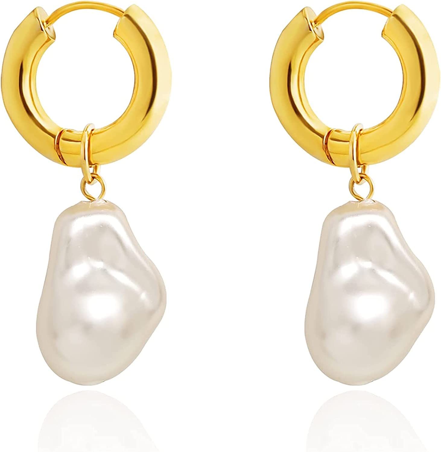 KITTYOUTH Huggie Pearl Drop Earrings Gold/Silver Plated Pearl Dangle Earrings Graceful Pearl Earr... | Amazon (US)