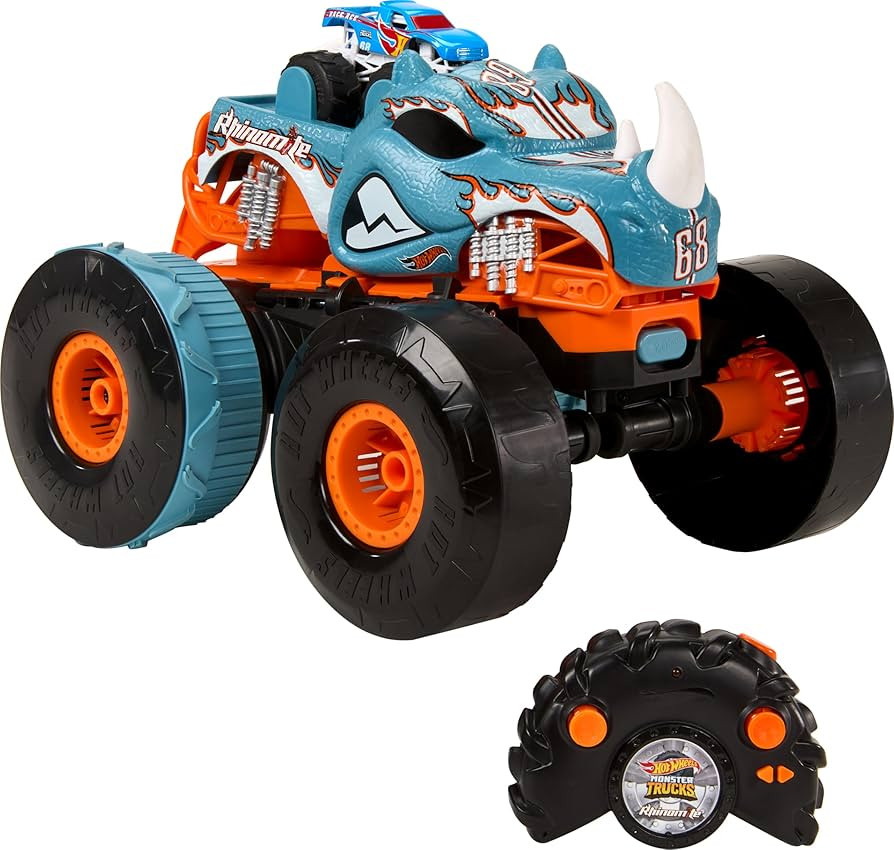 Hot Wheels Monster Trucks RC Toy, Remote-Control Transforming Rhinomite in 1:12 Scale & 1:64 Scal... | Amazon (US)