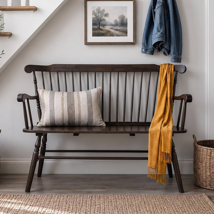 Windsor Dining Bench Entryway Bench, Brown | Amazon (US)