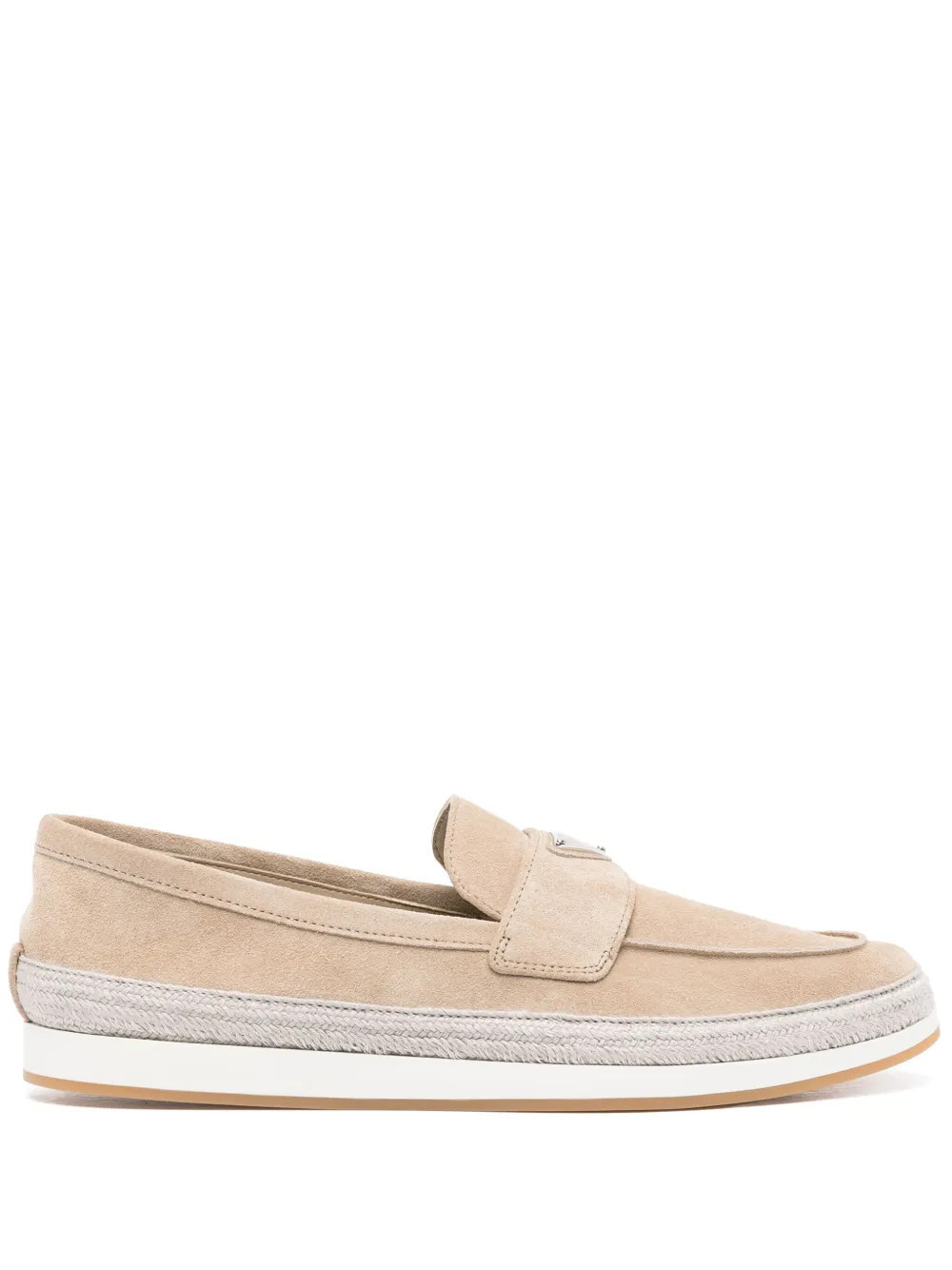 Prada triangle-logo suede loafers - Neutrals | Farfetch Global