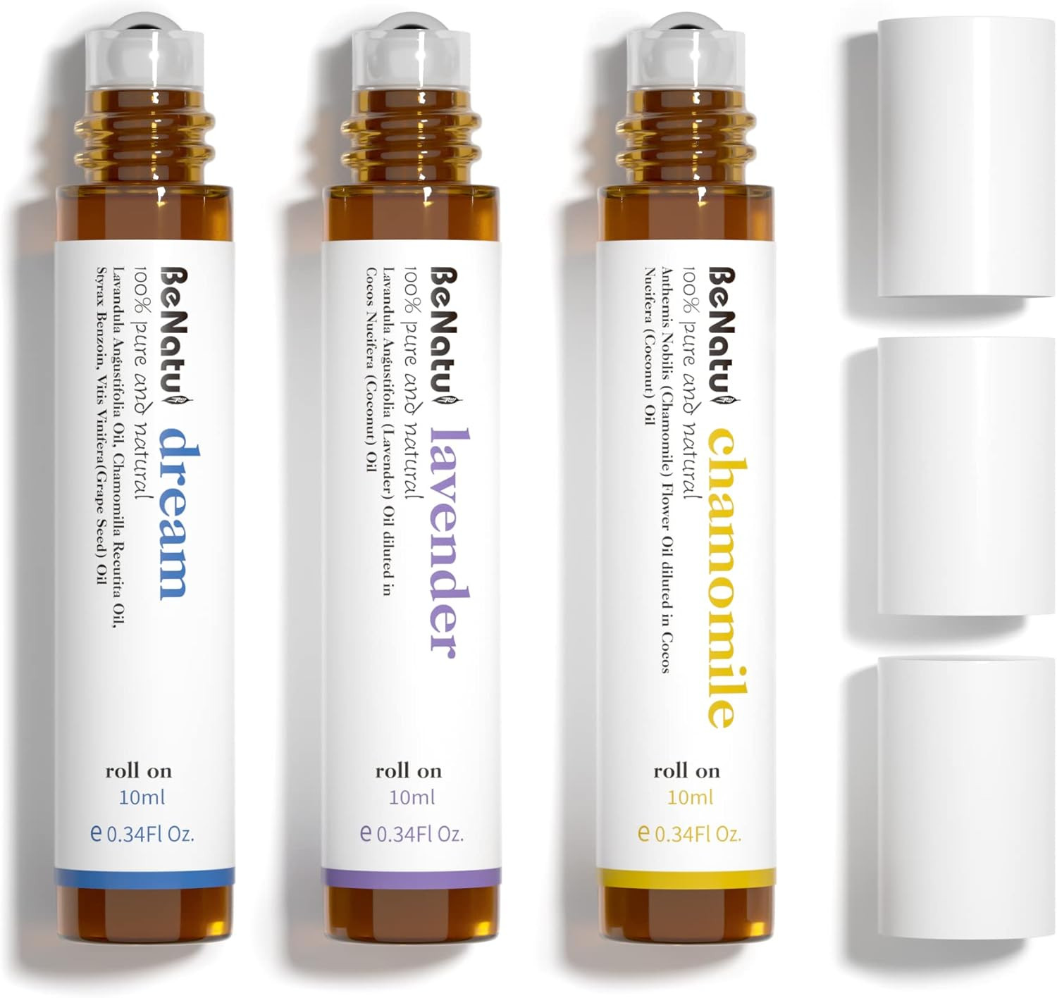 Benatu Essential Oil Roll On Set (Dream, Lavender, Chamomile), Aromatherapy Roller for Massage, B... | Amazon (US)