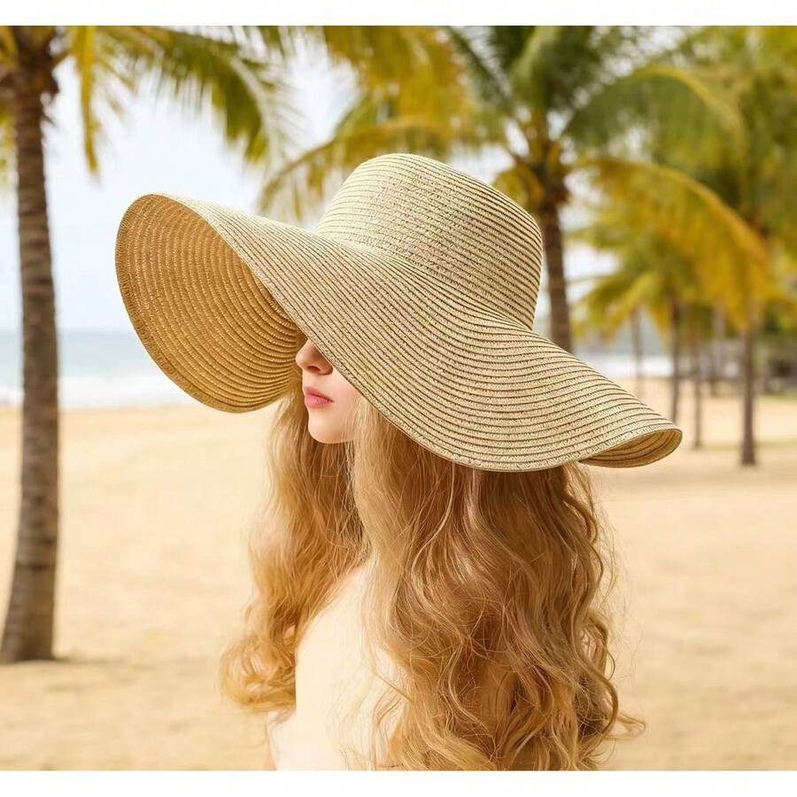 LocalSimple Fashion Women's Wide Brim Straw Sun Hat,Foldable Beach Hat For Summer Outdoor Lightwe... | SHEIN
