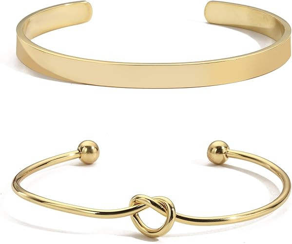 Gold Bangle Bracelets for Women Non Tarnish, 18k Gold Bracelet Stack Layered Chunky Cuff Bracelet... | Amazon (US)