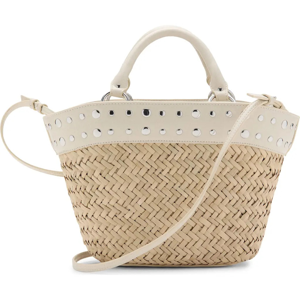 MANGO Studded Raffia Bucket Bag in Off White at Nordstrom | Nordstrom