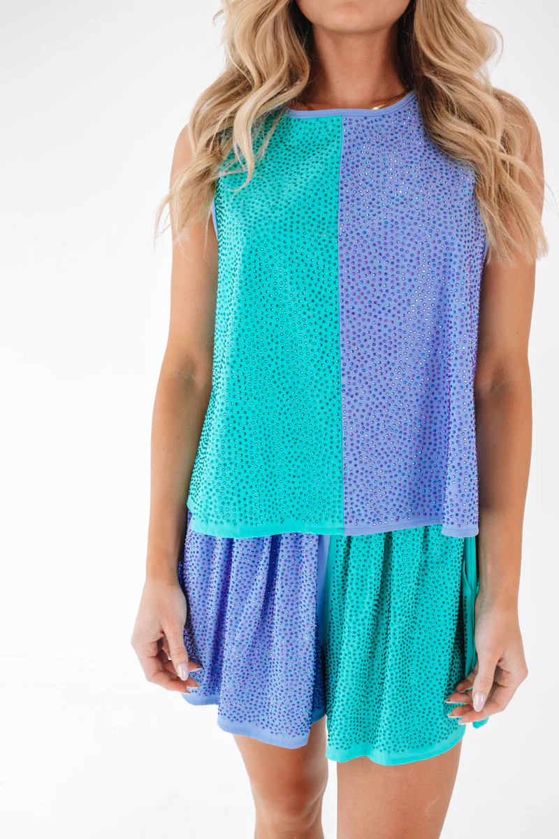 Queen of Sparkles Rhinestone Tank - Teal | The Impeccable Pig
