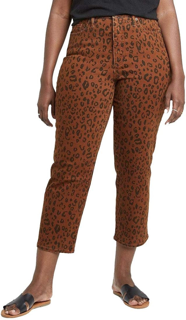 Universal Thread Women's High-Rise Vintage Straight Cropped Jeans (Leopard Brown) | Amazon (US)