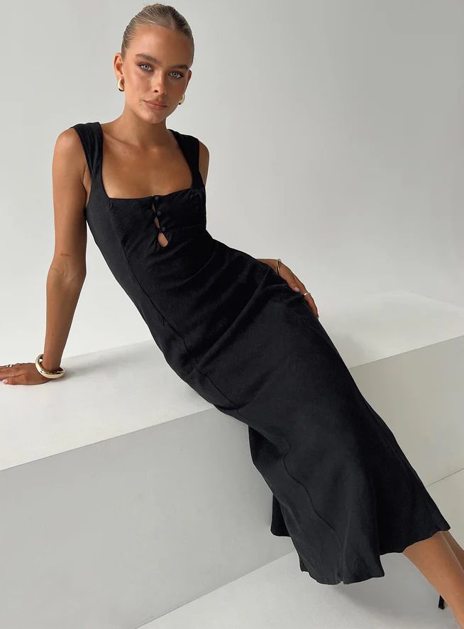 Chosen Girl Linen Blend Midi Dress Black | Princess Polly US