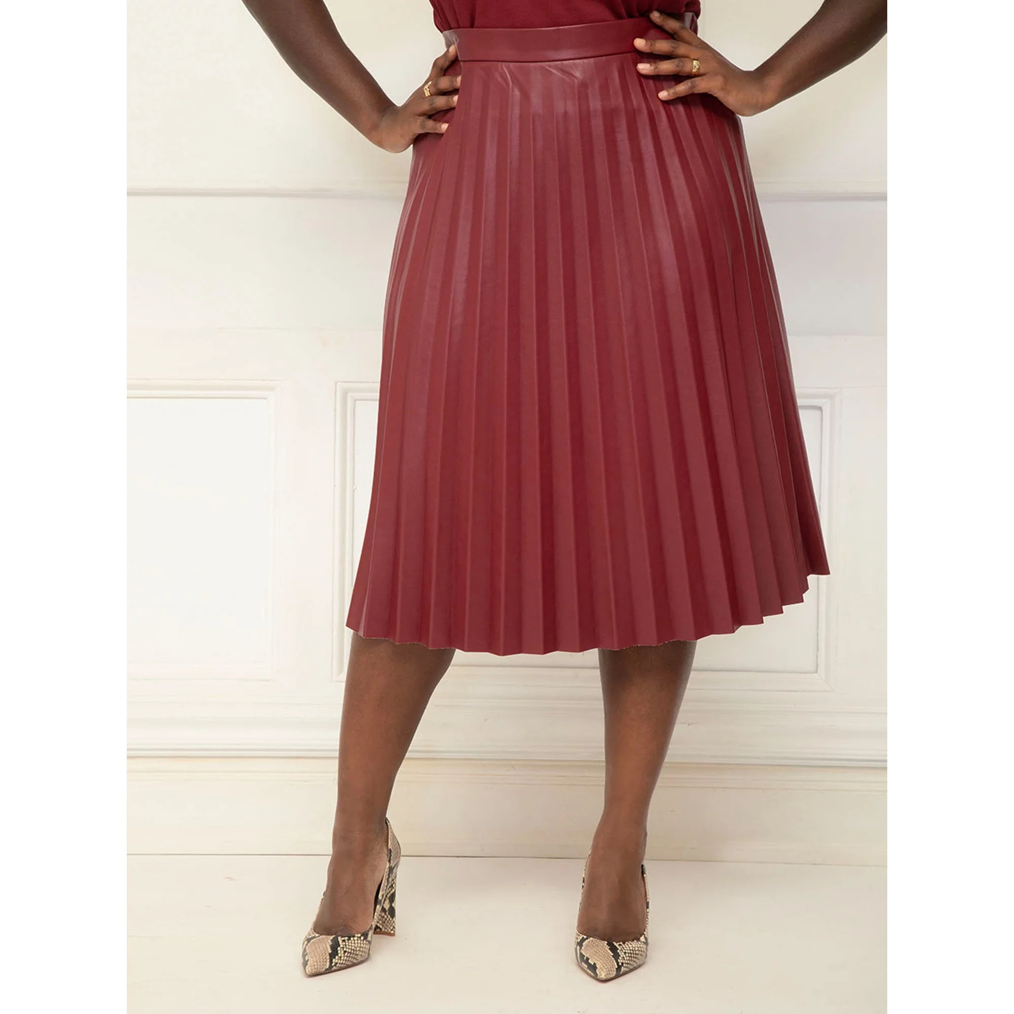 ELOQUII Elements Women's Plus Pleated Faux Leather Skirt | Walmart (US)