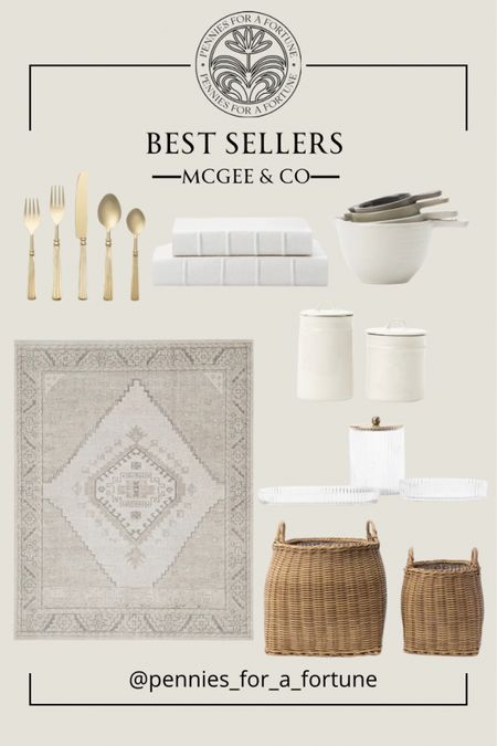 Best sellers from McGee & Co, stein glad collection, mcnully polished brass flatware, light washed handled planter basket, handled ceramic canister, Pembroke hand-knotted wool rug, fuller measuring cups, handcrafted linen book

#LTKHome #LTKStyleTip #LTKU