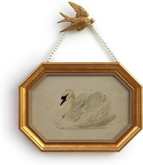 Gold Framed Canvas Wall Art Vintage Decor,White Swan Painting Prints,8"x12"Picture Frame With Acc... | Amazon (US)
