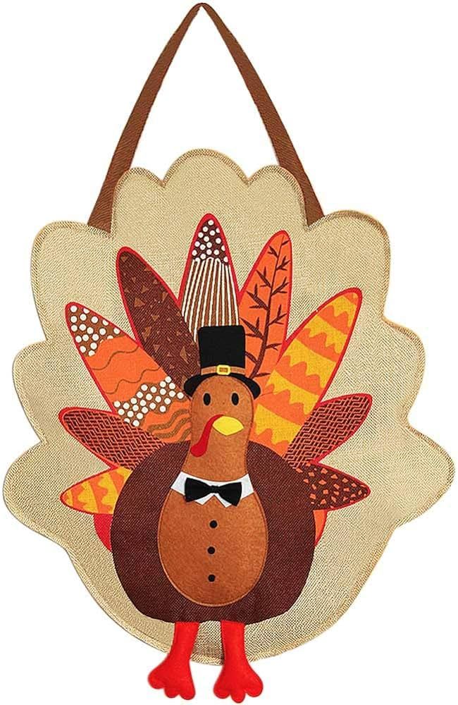 FORUP Turkey Burlap Door Decor, Thanksgiving Turkey Door Sign, Fall Thanksgiving Decorations, Gar... | Amazon (US)