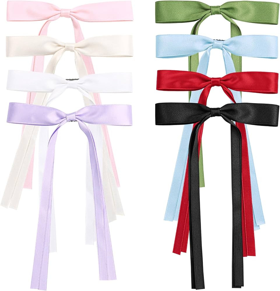 8PCS Ribbon Bows knot Hair Clips for Women Girls, Silky Satin Tassel Barrettes With Long Tail, Cu... | Amazon (US)