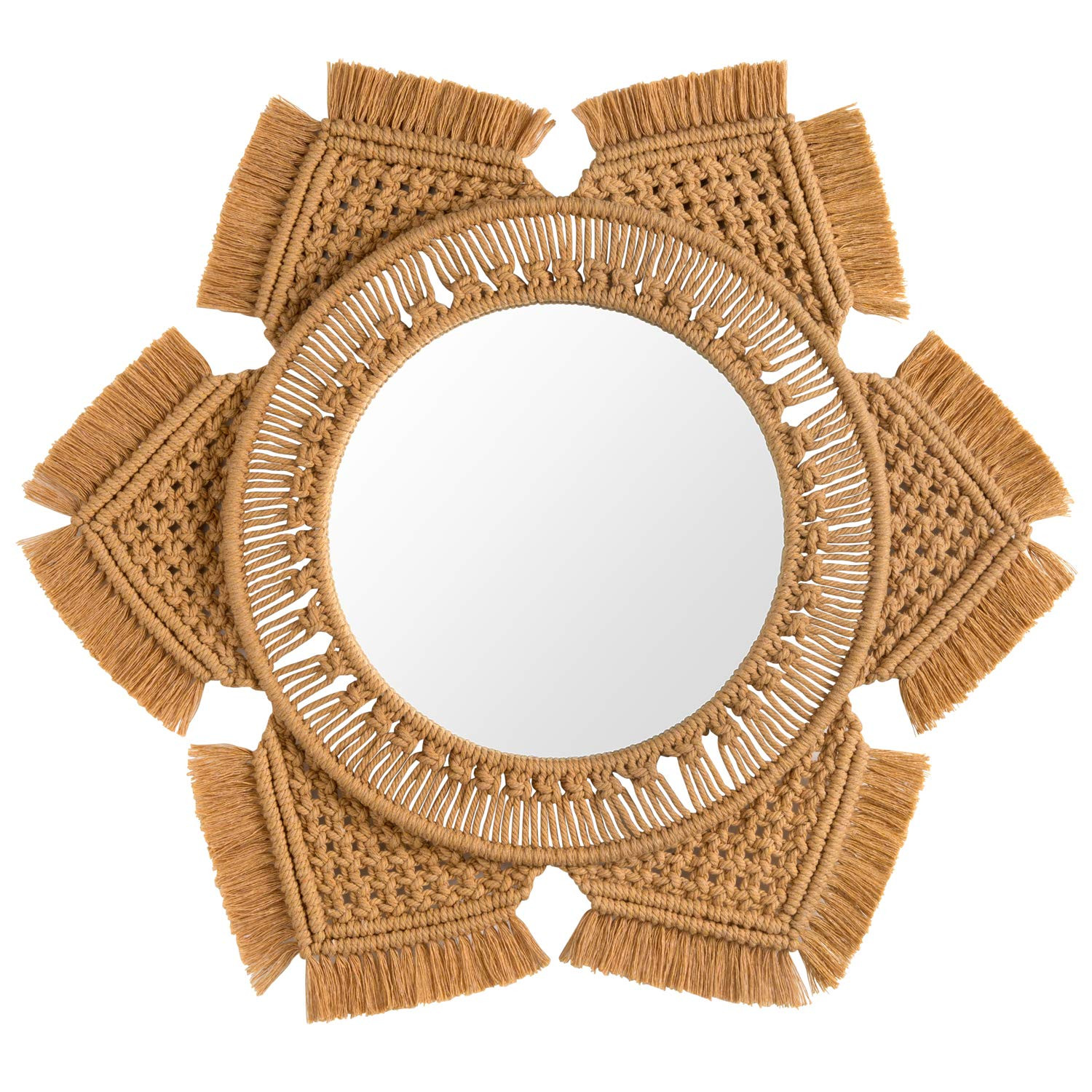 Mkono Hanging Wall Mirror with Macrame Fringe Round Boho Mirror Art Decor for Apartment Living Room  | Amazon (US)