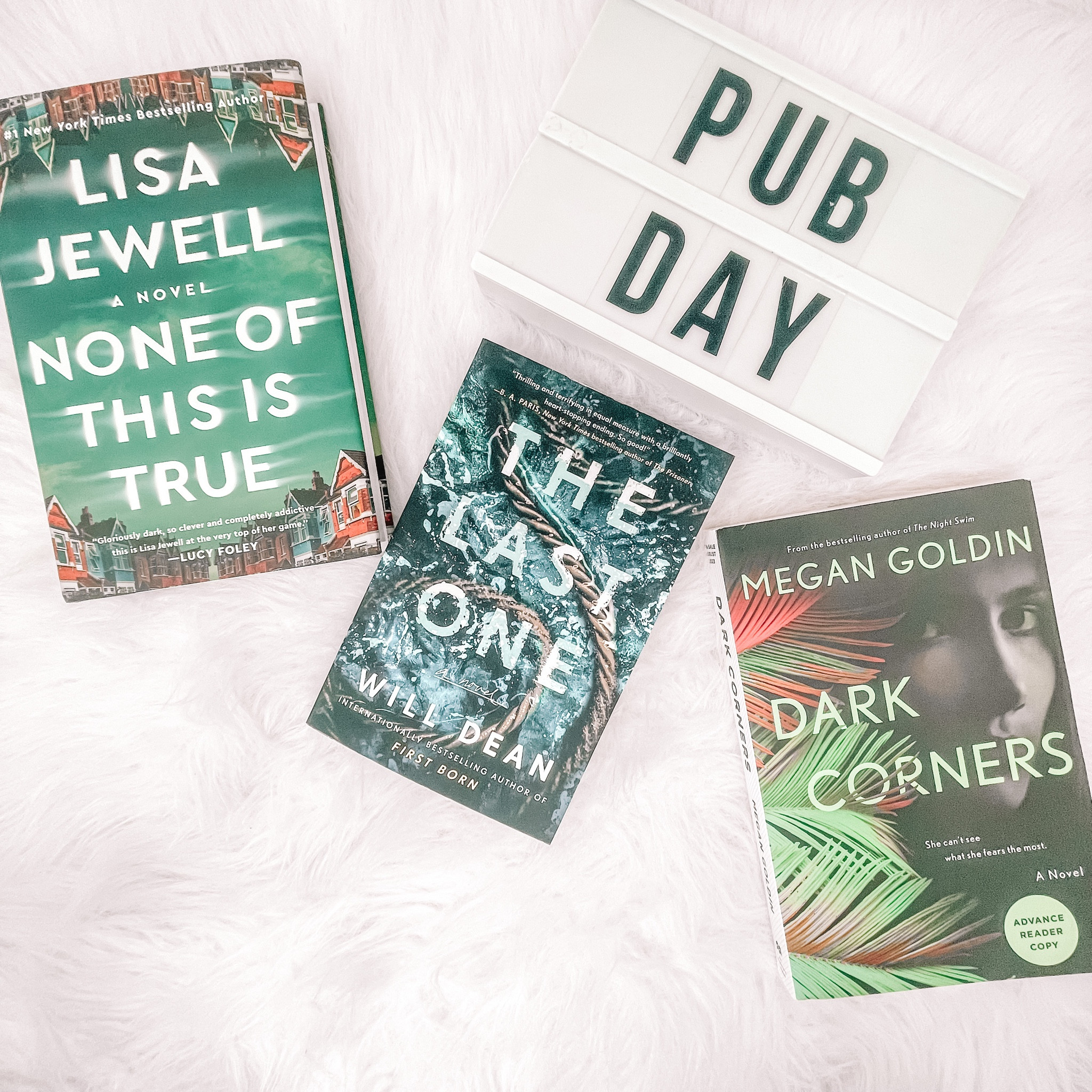 Pub Date: ​​​August 8, 2023
​​​​​​​​​​​​​​​​
🎂 ​​​​​​​​None of This Is True by @lisajewelluk 
💖 Thank you @atriabooks @atriathrillers for my finished copy and ARC! 
◼ This is about a woman who finds herself the subject of her own popular true crime podcast.
​​​​​​​​
🎂 ​​​​​​​​The Last One by @willrdean 
💖 Thank you @bookclubfavorites for the book!
​​​​​​​​​​​​​​​​◼ This is a locked-room thriller about family, trust, and survival.

​​​​​​​​🎂 ​​​​​​​​​​​​​Dark Corners by @megangoldinauthor
💖 Thank you @stmartinspress for the ARC! 
​​​​​​​​​​​​​​◼ Rachel Krall, the true crime podcaster star of Megan Goldin’s The Night Swim, returns to search for a popular influencer who disappears after visiting a suspected serial killer.
​​​​​​​​​​​​
❓Do you listen to podcasts? 
🙋🏻‍♀️I don’t because I’m listening to my audiobooks instead! 
.
.
.
.
.

#tinalikesbooks #bookstagram #booksbooksbooks #bookstagrammer #booktok #bookinfluencer #bookfluencer #bookreviews #bookreviewer #romancebooklover #bookaesthetic #pinkaesthetic #LTKbooks #thriller #thrillerbooks #pubday #happypubday #bookbirthday #psychologicalthriller 

#LTKSeasonal #LTKhome #LTKFind