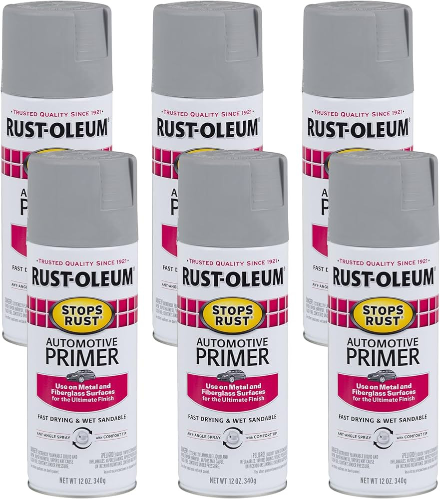 Rust-Oleum 2081830-6PK Stops Rust Automotive Spray Primer, 12 oz, Light Gray, 6 Pack | Amazon (US)