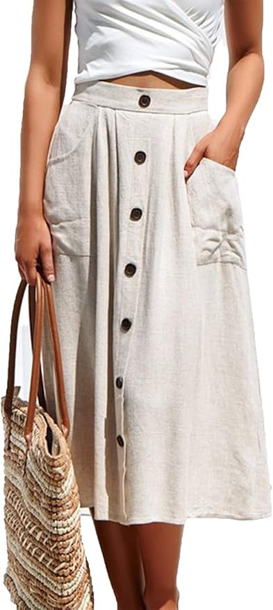 Naggoo Women's Polka Dot Midi Skirts Casual High Elastic Waist A Line Pleated Midi Chiffon Skirts... | Amazon (US)