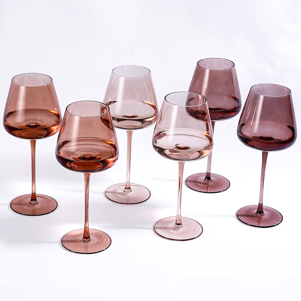 Amber Wine Glasses Set of 6, Hand Blown Colored Wine Glass 18oz, Lead-Free Premium Crystal Glass,... | Amazon (US)
