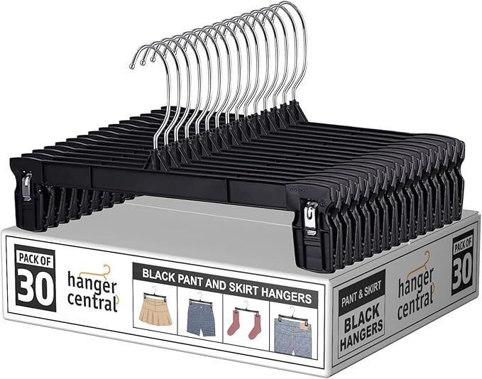 Hanger Central 30 Pack Pants Hangers – 10 Inch Slim Plastic Clothes Hangers with Clips for Skir... | Amazon (US)