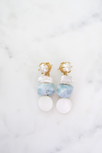 Pearly Post, Freshwater Pearl, Aquamarine & Mother of Pearl | SJ Bailey Co.